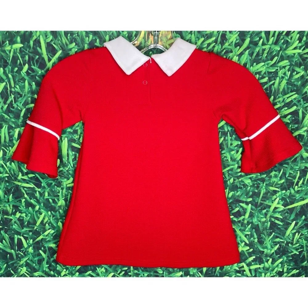 Reindeer Christmas Holiday Red White Toddler Girl’s Dress Flare Sleeves Size 4 - Picture 2 of 3